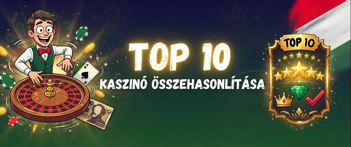 Top 10 kaszinó összehasonlítása, 2026-os magyar rangsor bannere